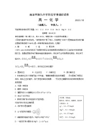 江苏省南京市第九中学2023-2024学年高一上学期10月月考化学试卷（Word版附答案）