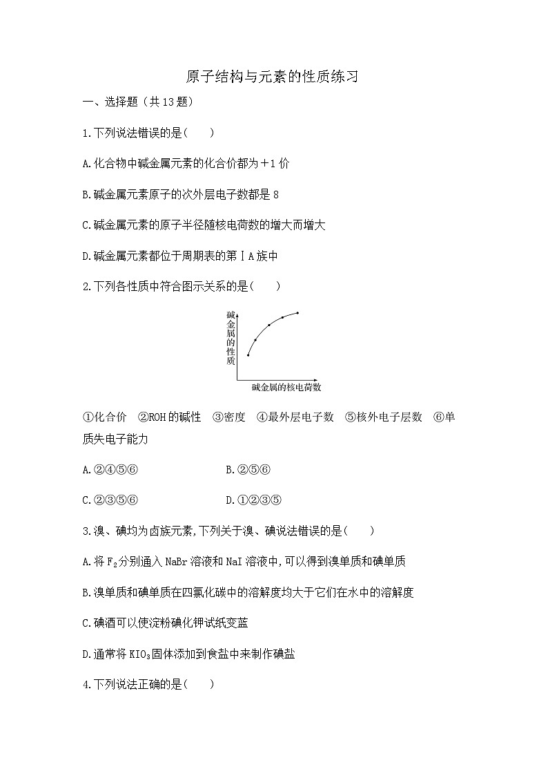 4.1.3原子结构与元素的性质  练习    高中化学人教版（2019）必修第一册01