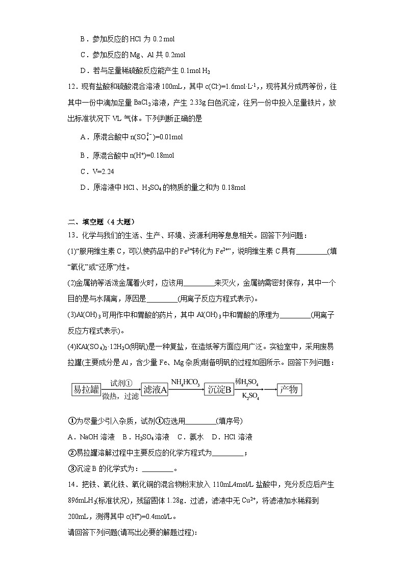 3.2金属材料  专项训练题    高中化学人教版（2019）必修第一册03