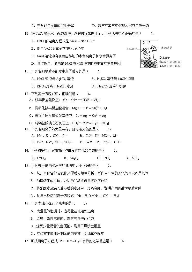 2023-2024学年北京市朝阳区高一上学期期中化学学情检测模拟试题（含解析）02
