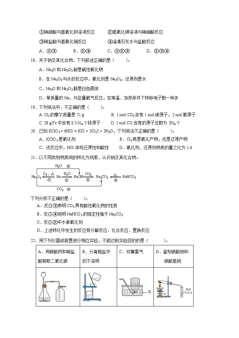 2023-2024学年北京市朝阳区高一上学期期中化学学情检测模拟试题（含解析）03