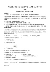 河北省部分学校2023-2024学年高一上学期11月期中考试化学试题（含答案）