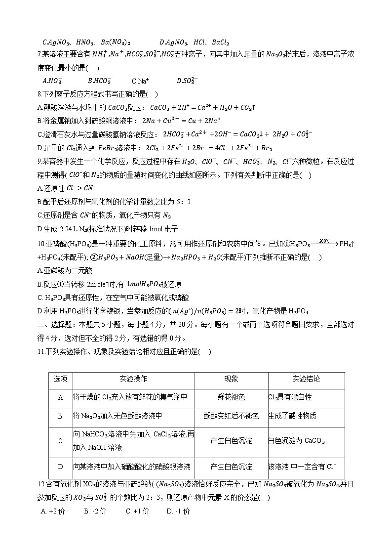 山东省普高大联考2023-2024学年高一上学期11月联合质量测评化学试题（含答案）02