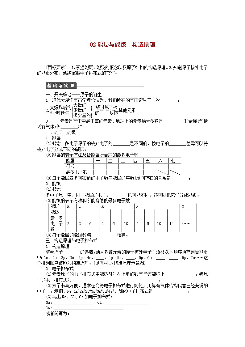 2022年高三化学寒假课后同步练习（含答案）：02能层与能级  构造原理01