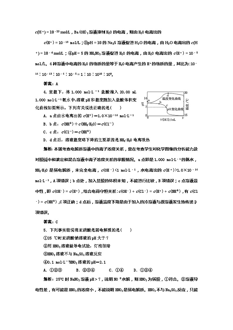 2022年高三化学寒假同步练习（含答案）：17水溶液中的离子平衡（C卷）第2页