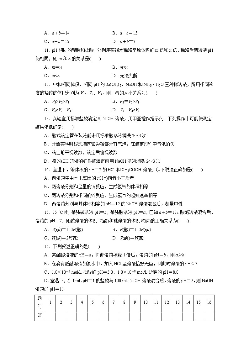 2022年高三化学寒假同步测试：06水的电离和溶液的酸碱性 Word版含答案第3页