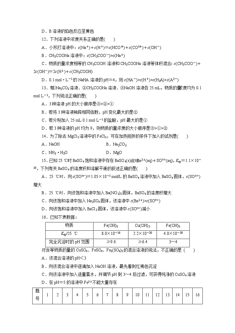 2022年高三化学寒假同步测试：07盐类水解和难溶电解质的溶解平衡 Word版含答案第3页