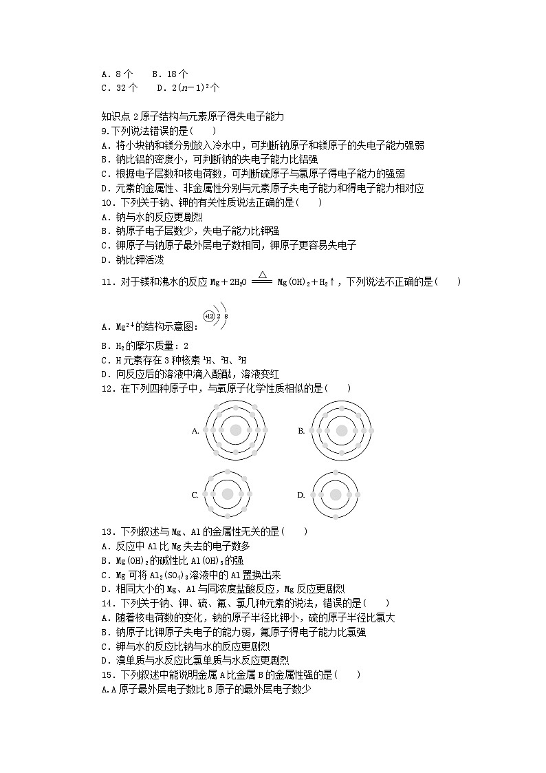 2024版新教材高中化学第1章原子结构元素周期律第1节原子结构与元素性质第2课时核外电子排布原子结构与元素原子得失电子能力课时作业鲁科版必修第二册02