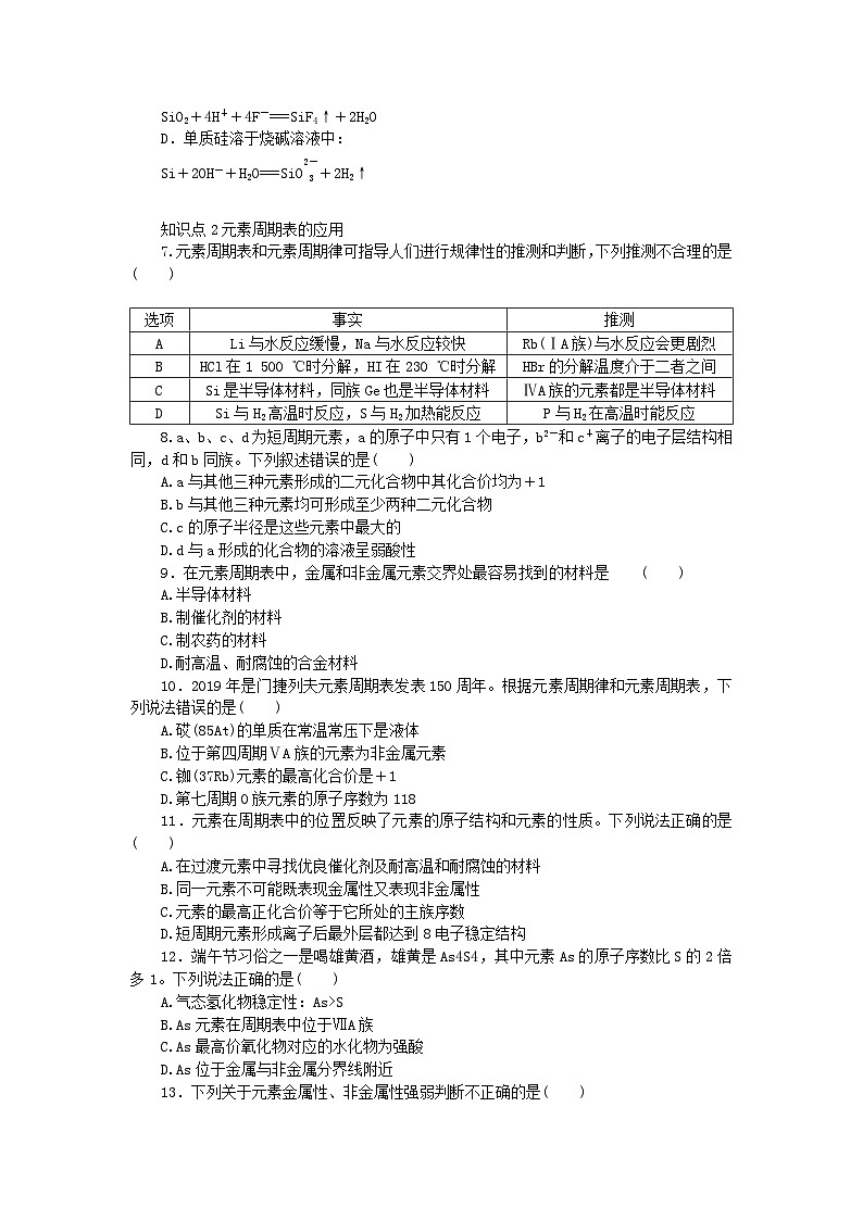 2024版新教材高中化学第1章原子结构元素周期律第3节元素周期表的应用第3课时预测元素及其化合物的性质课时作业鲁科版必修第二册第2页