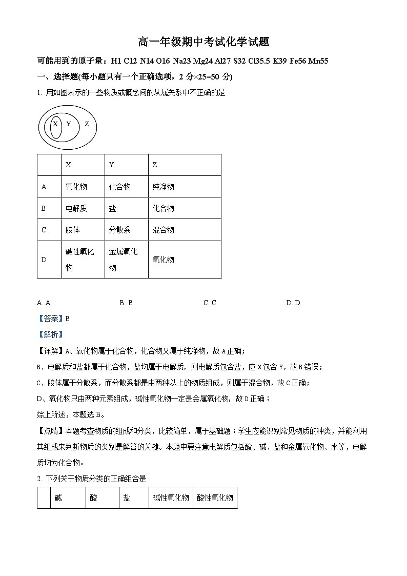 宁夏石嘴山市第三中学2022-2023学年高一上学期期中化学试题（Word版附解析）01