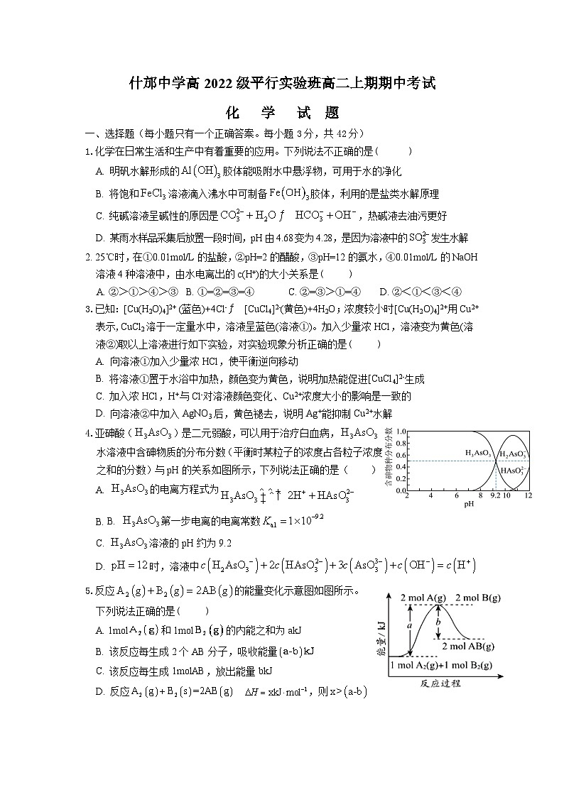 四川省德阳市什邡中学2023-2024学年高二上学期11月期中考试化学试题01