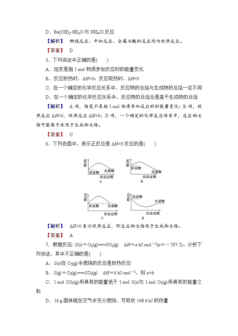 2022年高三化学寒假学业分层测评：01焓变+反应热+Word版含解析02