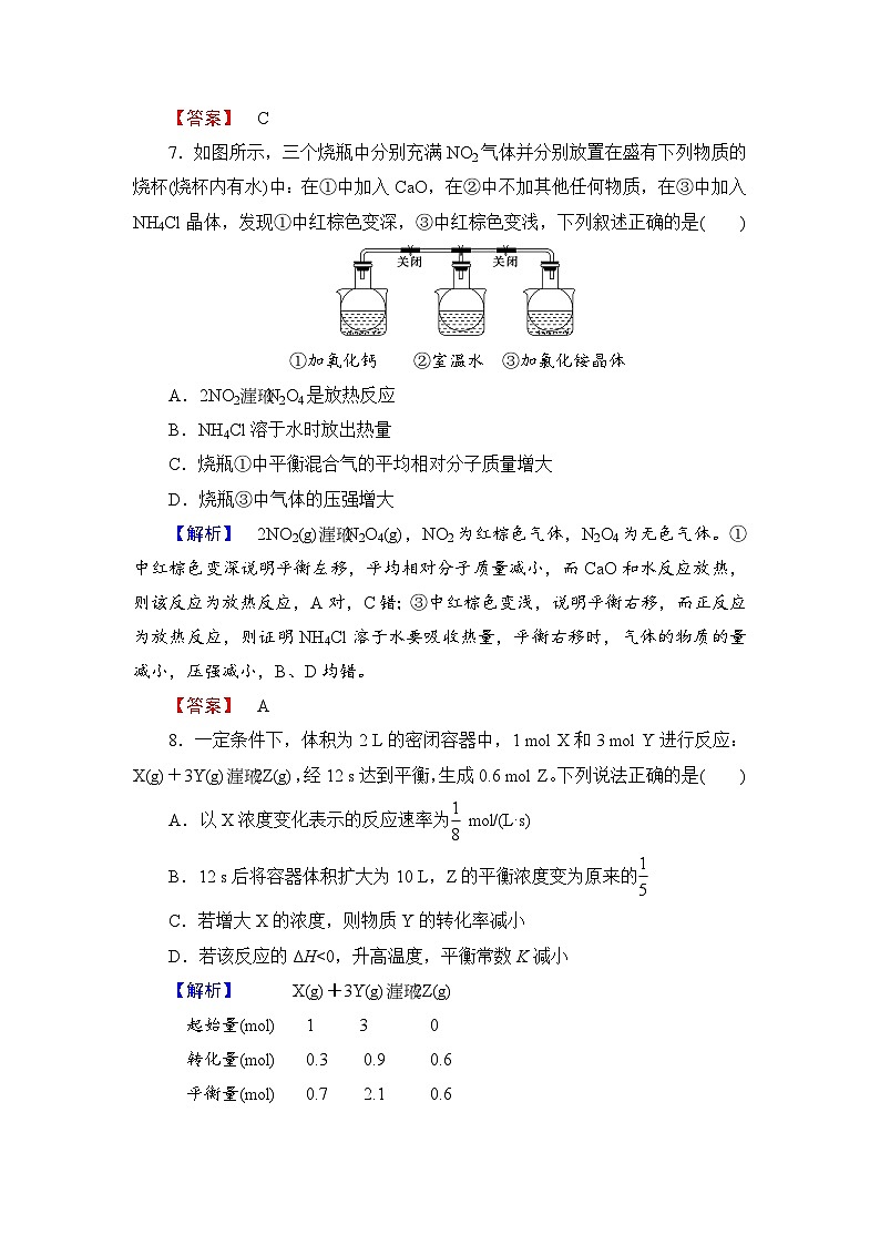 2022年高三化学寒假学业分层测评：20化学反应速率和化学平衡+Word版含解析03