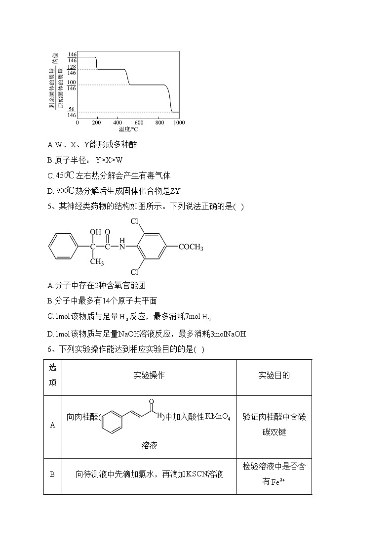 陕西省咸阳市2023届高三下学期模拟检测（二）理综化学试题(含答案)02