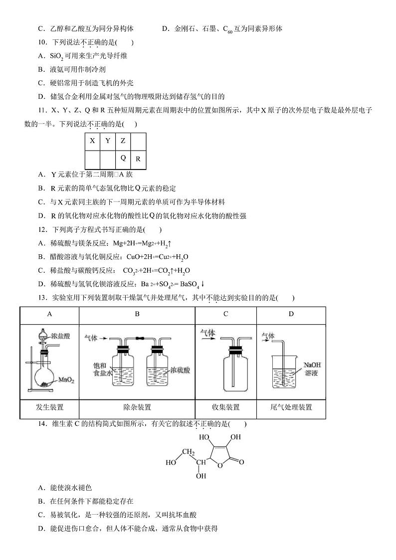 2023年浙江省普通高中学业水平考试(6月高考)模拟化学试卷(四)含详解02