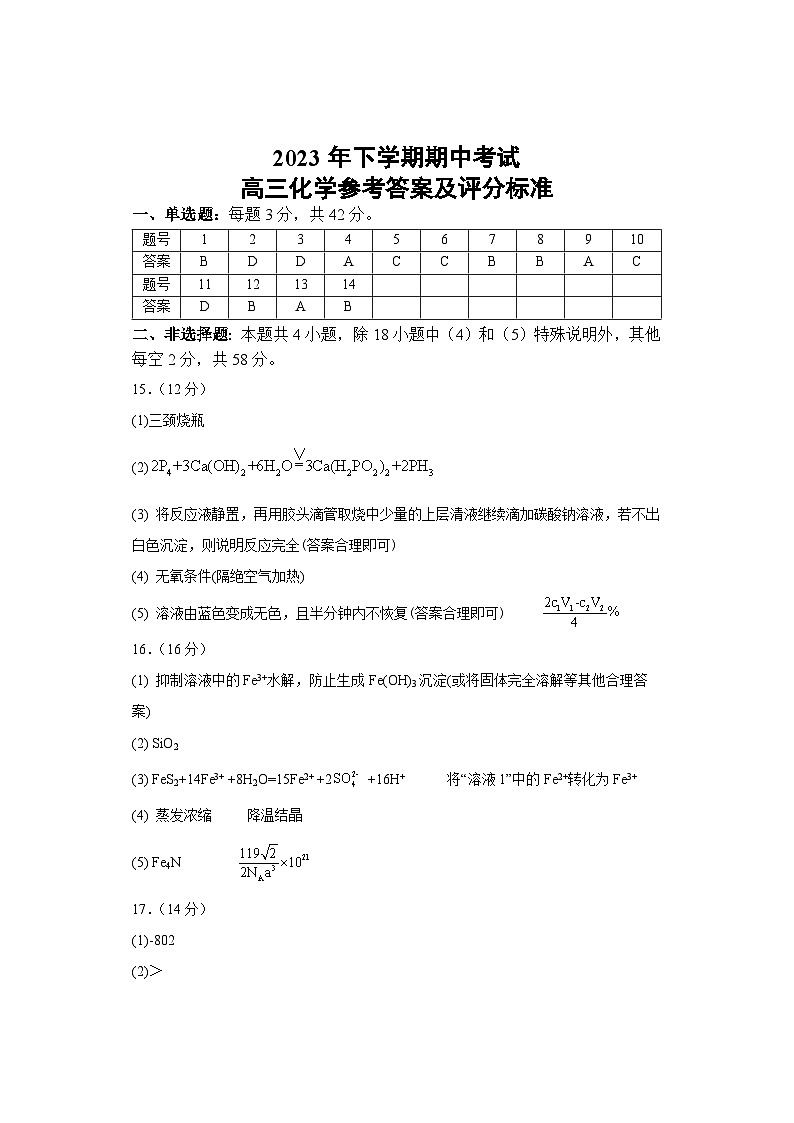 2024邵阳武冈高三上学期期中考试化学含答案01