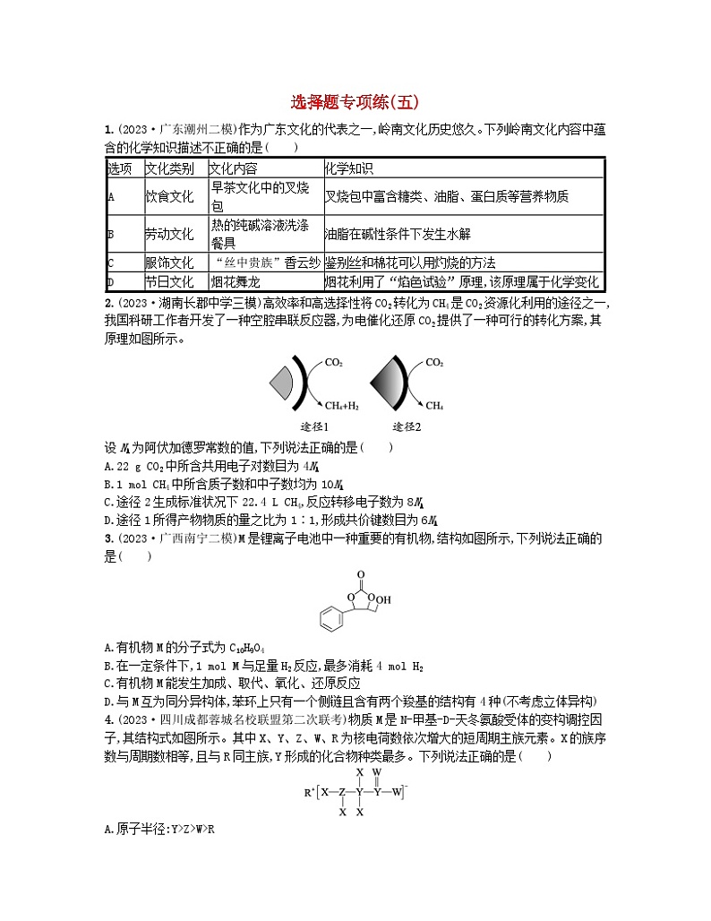 适用于老高考旧教材2024版高考化学二轮复习选择题专项练五（附解析）第1页