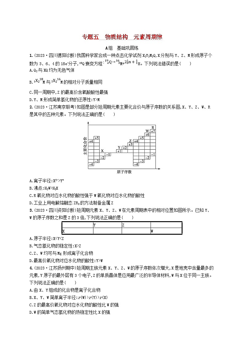 适用于老高考旧教材2024版高考化学二轮复习专题5物质结构元素周期律（附解析）第1页