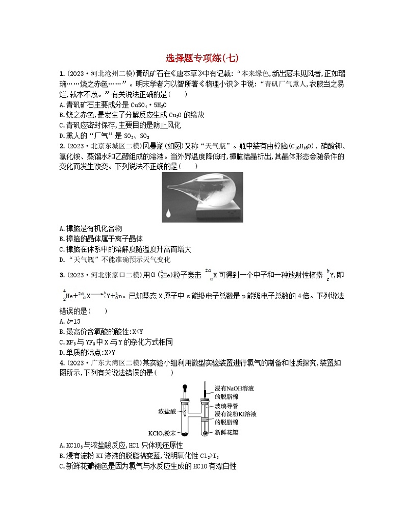 适用于新高考新教材2024版高考化学二轮复习选择题专项练七（附解析）第1页