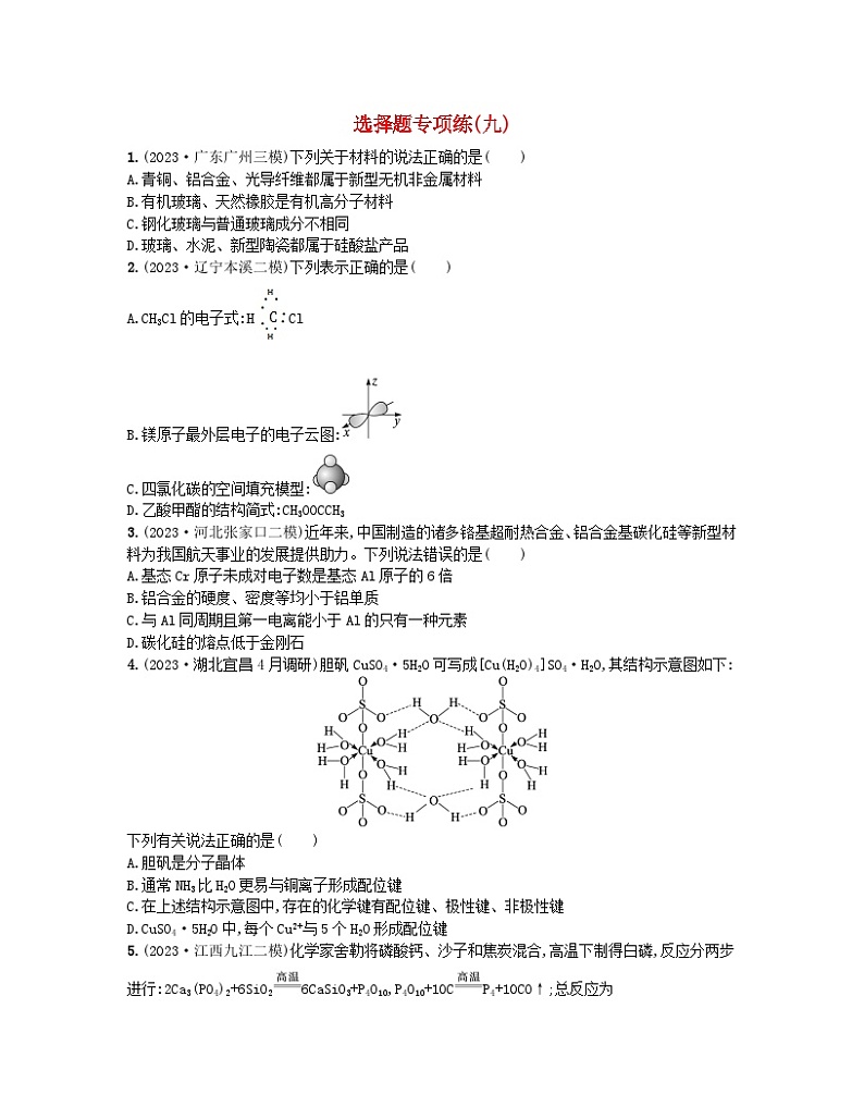 适用于新高考新教材2024版高考化学二轮复习选择题专项练九（附解析）第1页