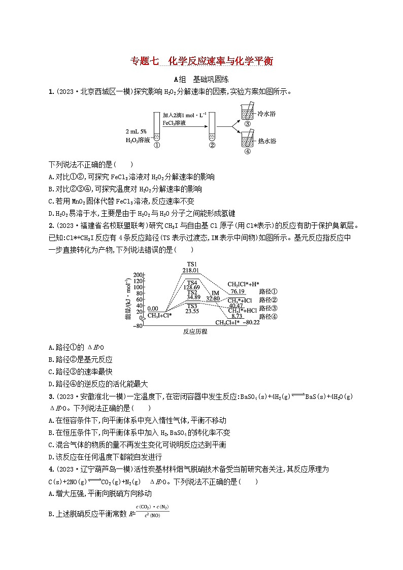 适用于新高考新教材2024版高考化学二轮复习专题7化学反应速率与化学平衡（附解析）第1页