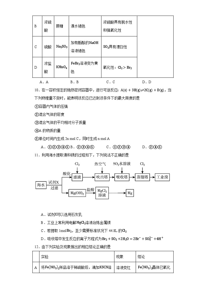 安徽省六安第一中学2022-2023学年高一下学期期末考试化学试题03