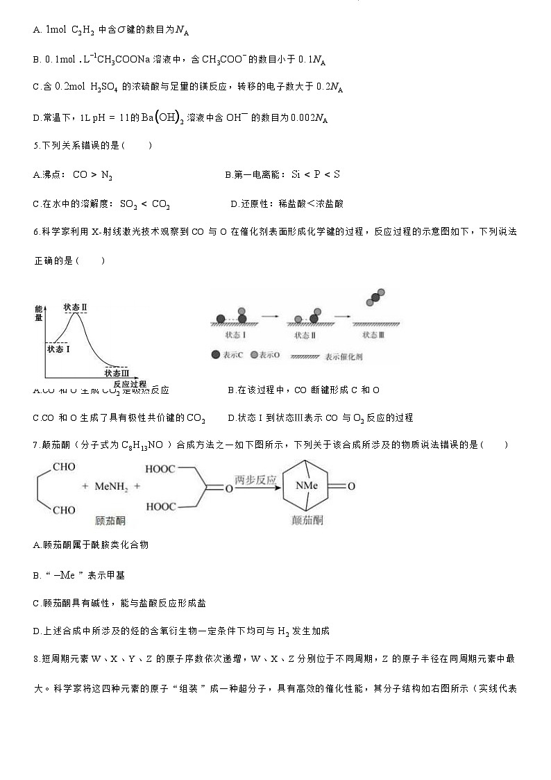 黑龙江省哈尔滨师范大学附属中学2023-2024学年高三上学期11月期中化学试题02