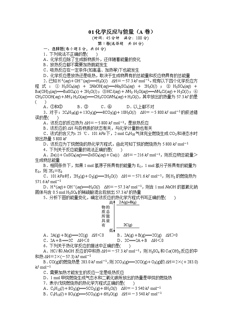 2022年高三化学寒假单元测试：01化学反应与能量（A卷） Word版含解析01