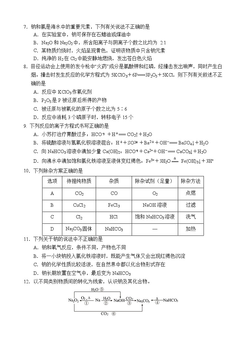 四川省南充高级中学2023-2024学年高一上学期期中化学试题（Word版附答案）02