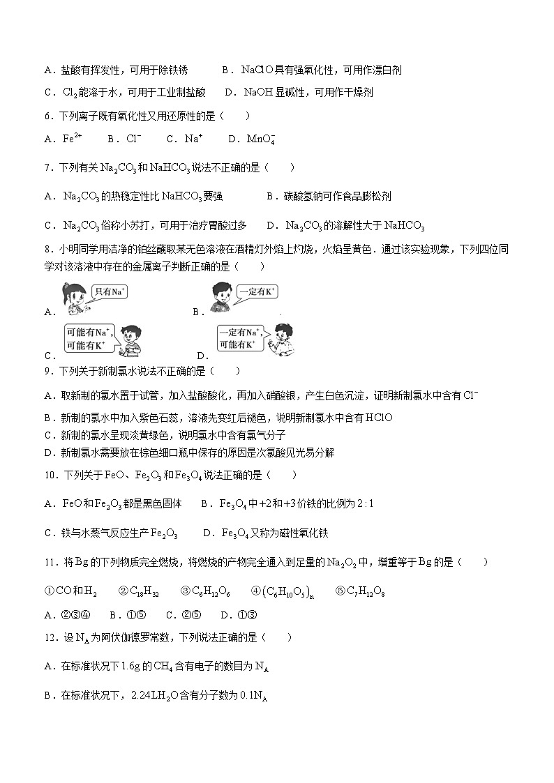 广东省深圳市龙华中学2023-2024学年高一上学期12月第二次阶段考试化学试题（含答案）02