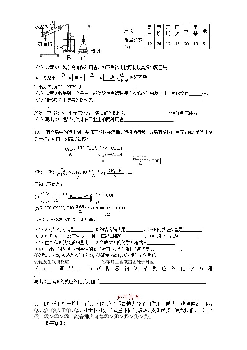2022年高三化学寒假复习试题：05烃和卤代烃 Word版含答案（C卷）03