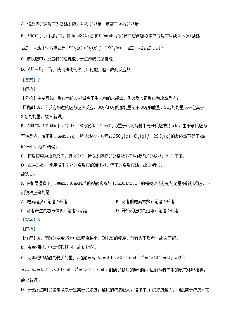 安徽省滁州市2022-2023学年滁州中学高二上学期期中化学试卷（Word版附解析）03