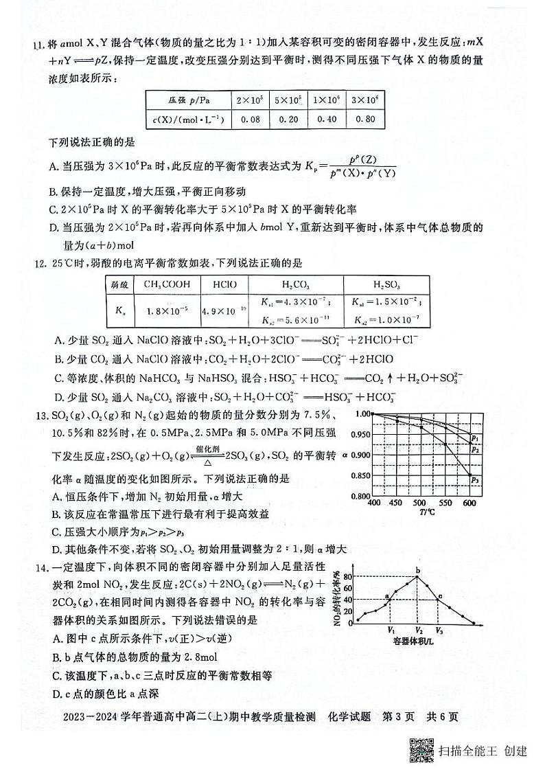 河南省信阳市淮滨县2023-2024学年高二上学期11月期中化学试题03