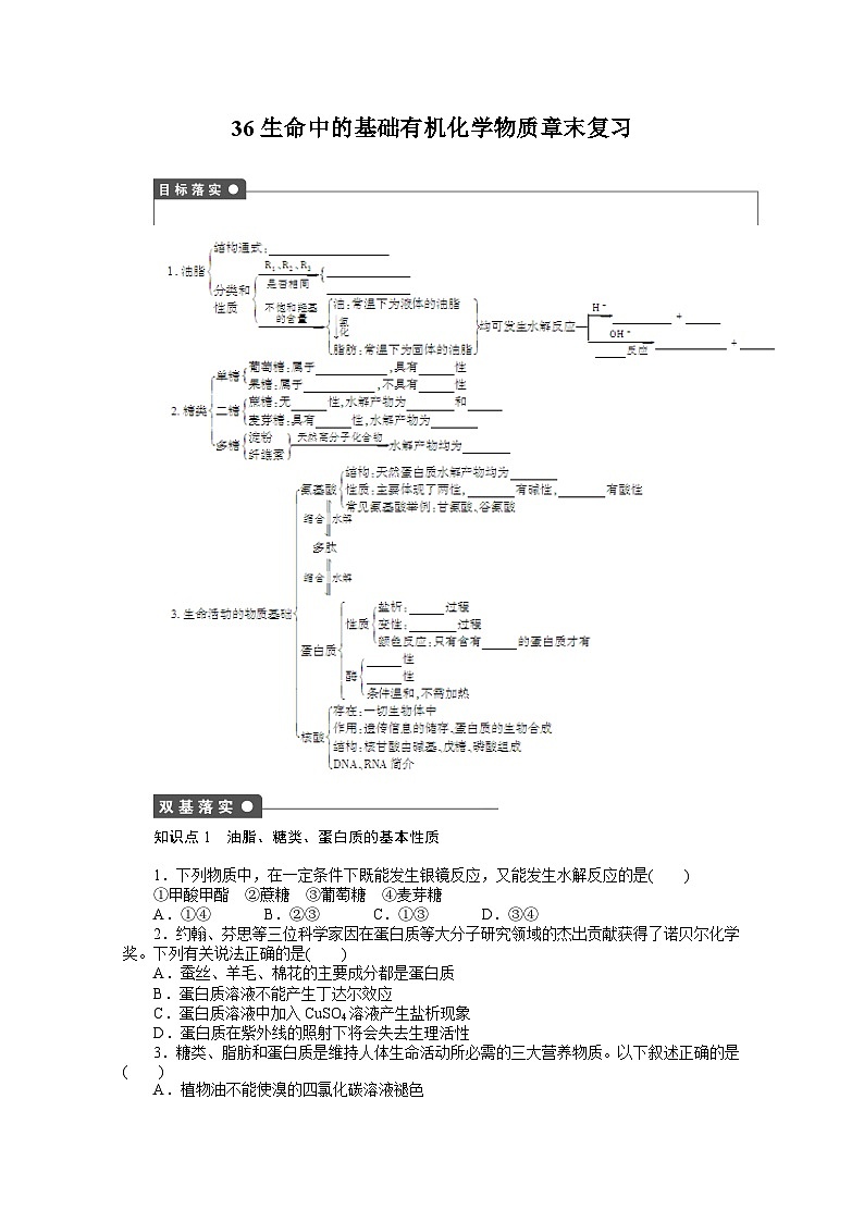 2022年高三化学寒假课时作业（含答案）：36生命中的基础有机化学物质章末复习第1页
