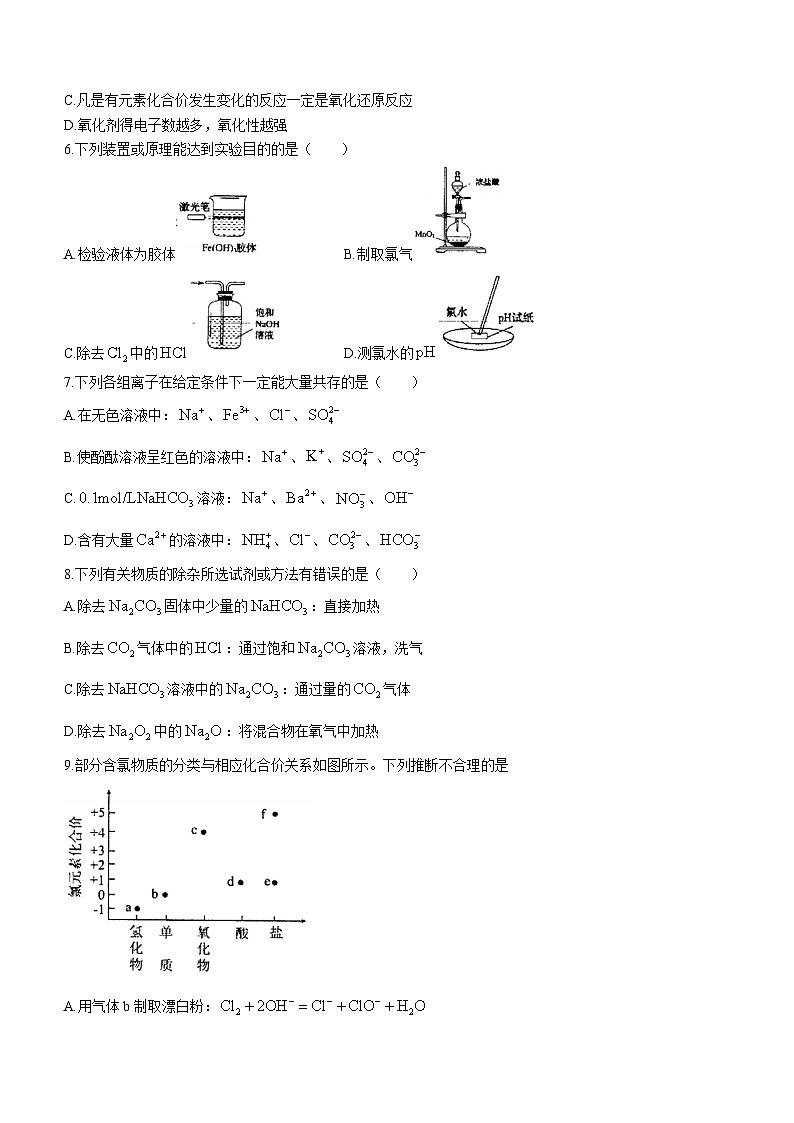 2024赤峰四中高一上学期12月期中考试化学含答案第2页