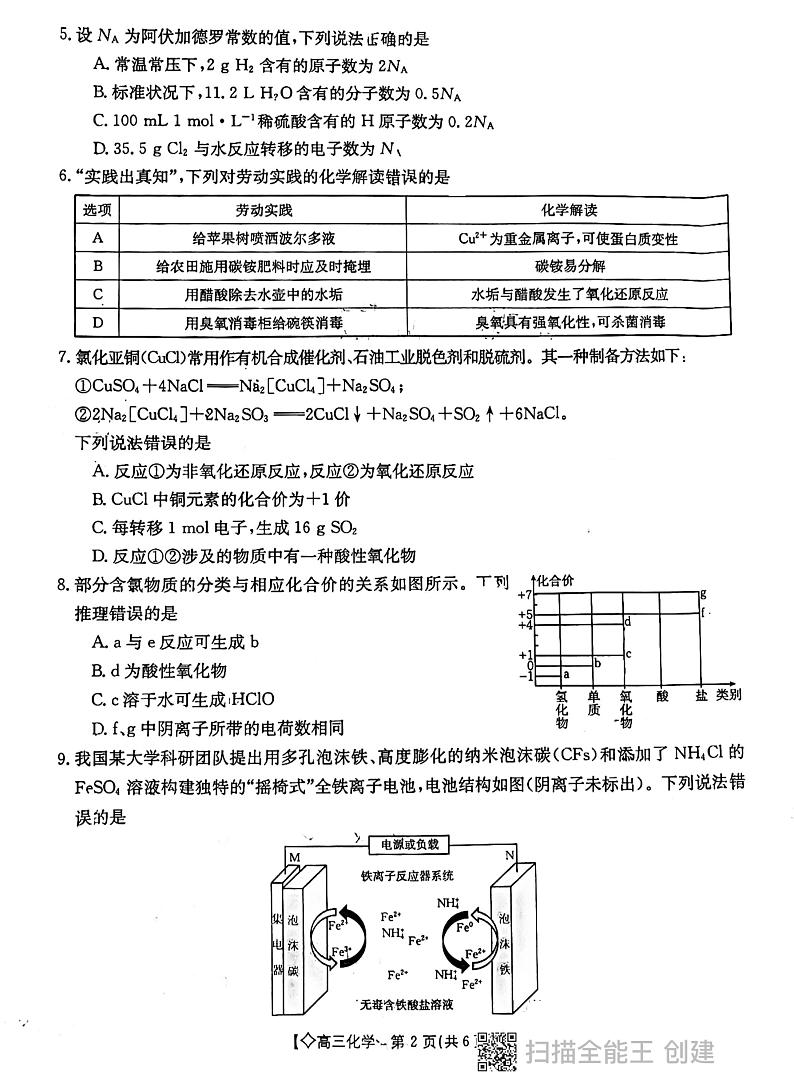 陕西省西安市2023-2024学年高三上学期12月联考化学试卷02