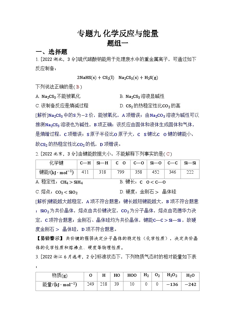 专题九 化学反应与能量五年高考化学真题分类训练（2019-2023）Word版含解析第1页