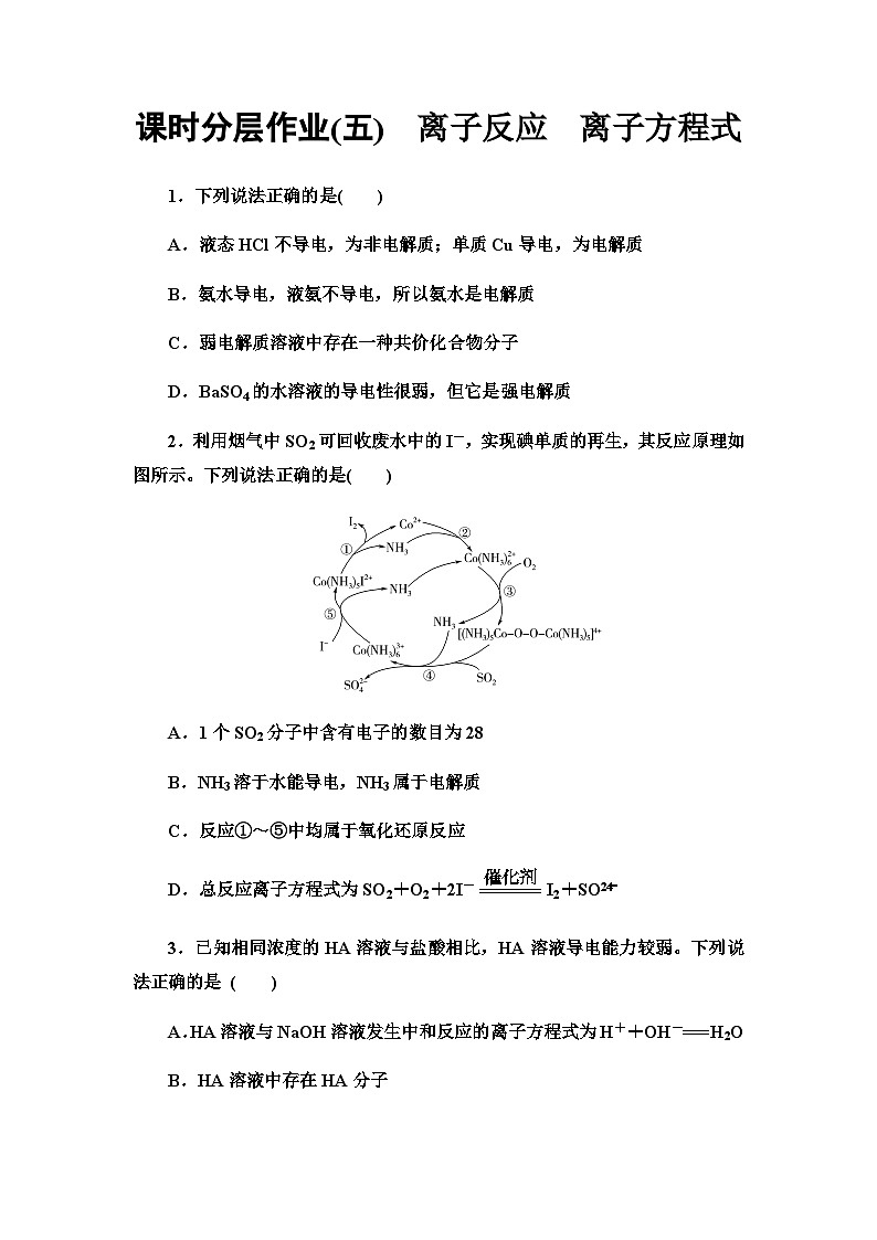 2024届高考化学一轮复习课时分层作业5离子反应离子方程式含答案01