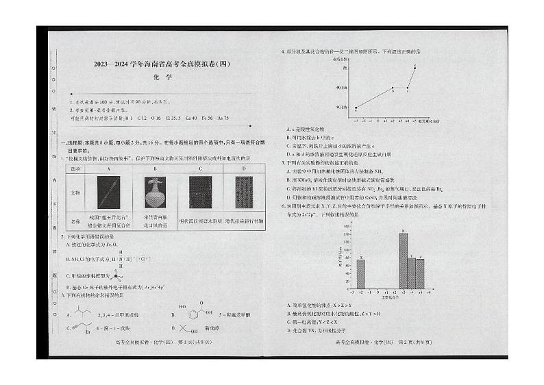 海南省2024届高三上学期高考全真模拟卷(四)化学01