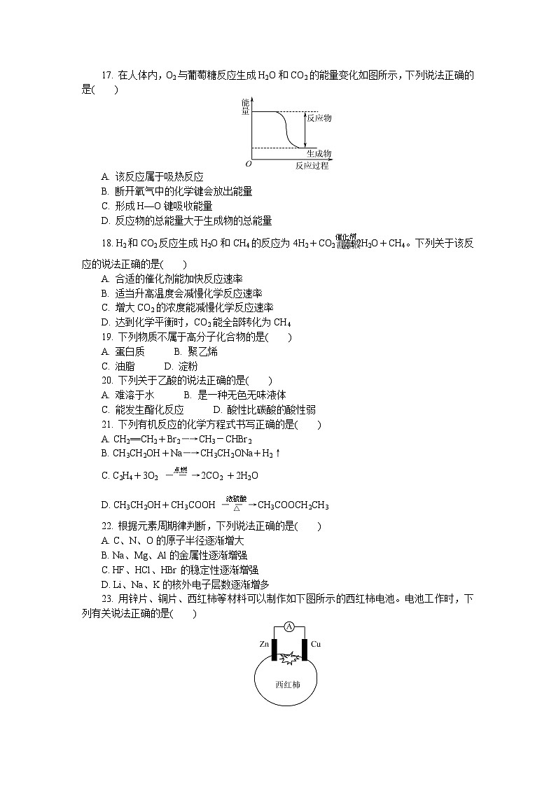 江苏省2023-2024学年普通高中化学学业水平合格性考试化学模拟试卷(一) （含解析）03