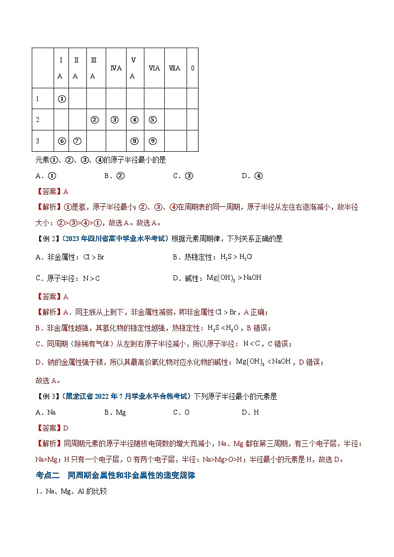 【学考复习】2024年高中化学学业水平考试（新教材专用）第10讲 元素周期律-复习讲义03