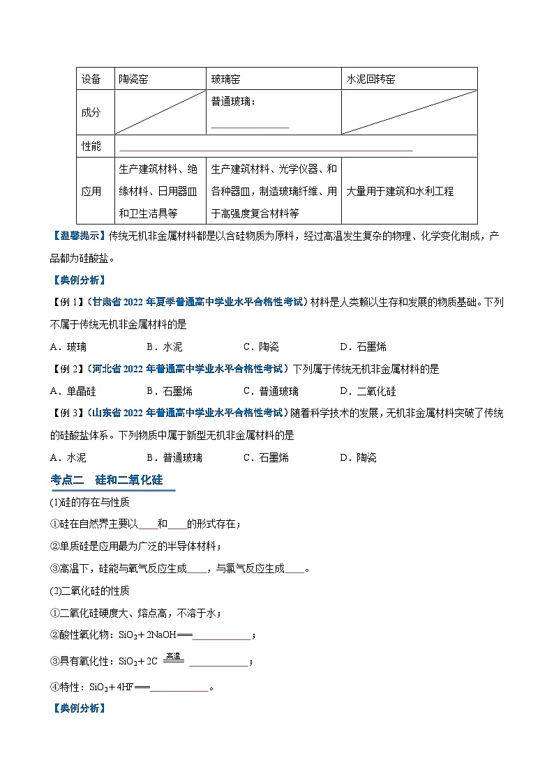 【学考复习】2024年高中化学学业水平考试（新教材专用）第14讲 无机非金属材料-复习讲义02