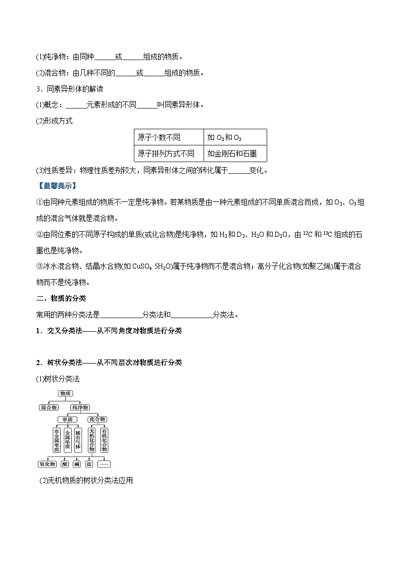 【学考复习】2024年高中化学学业水平考试（新教材专用）第01讲 物质的分类及转化-复习讲义02