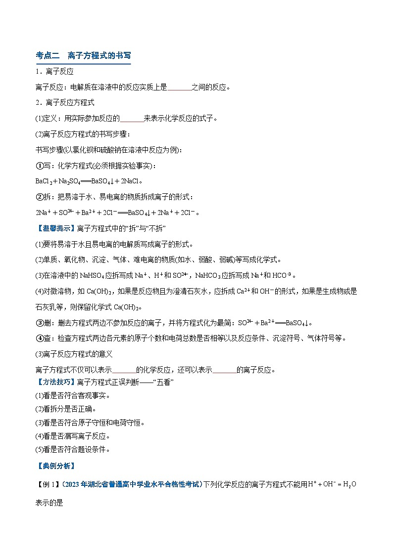 【学考复习】2024年高中化学学业水平考试（新教材专用）第02讲 离子反应-复习讲义03