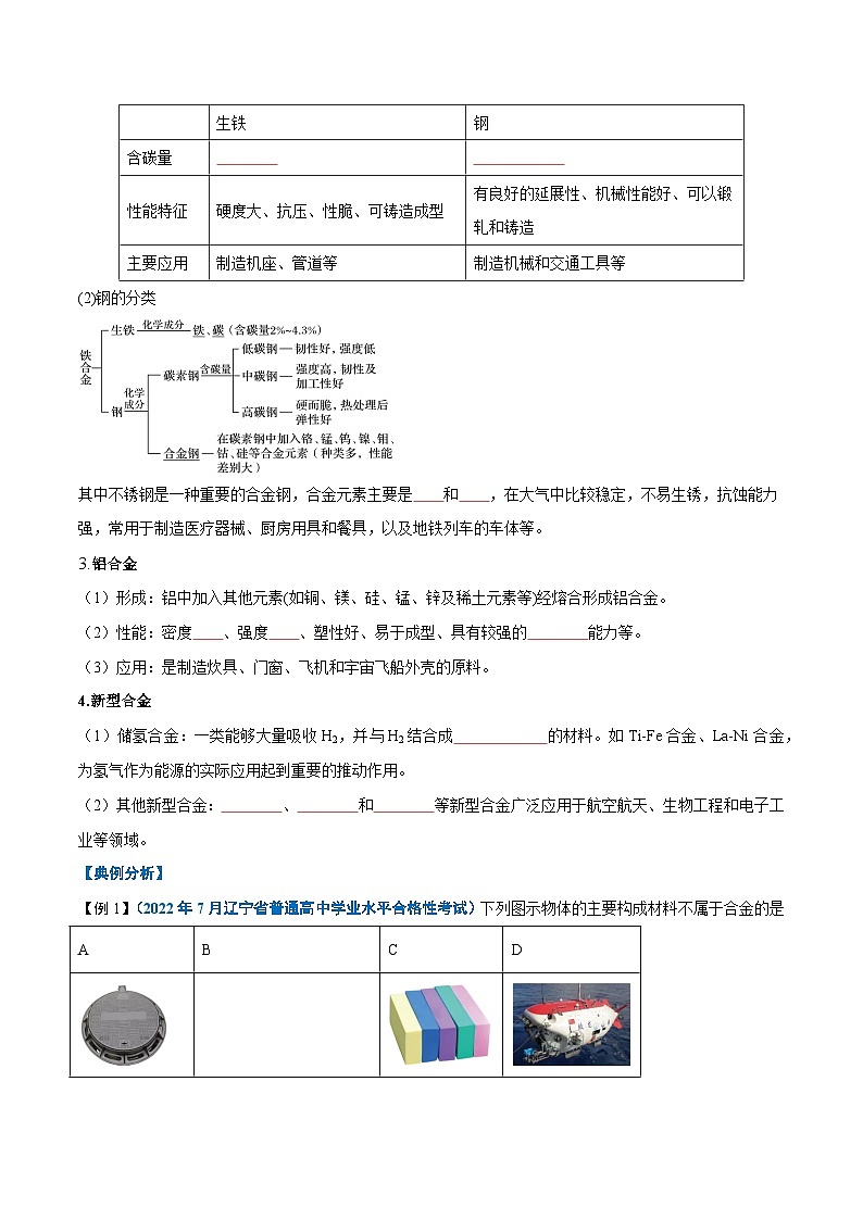 【学考复习】2024年高中化学学业水平考试（新教材专用）第08讲 金属材料  铝及其化合物-复习讲义02