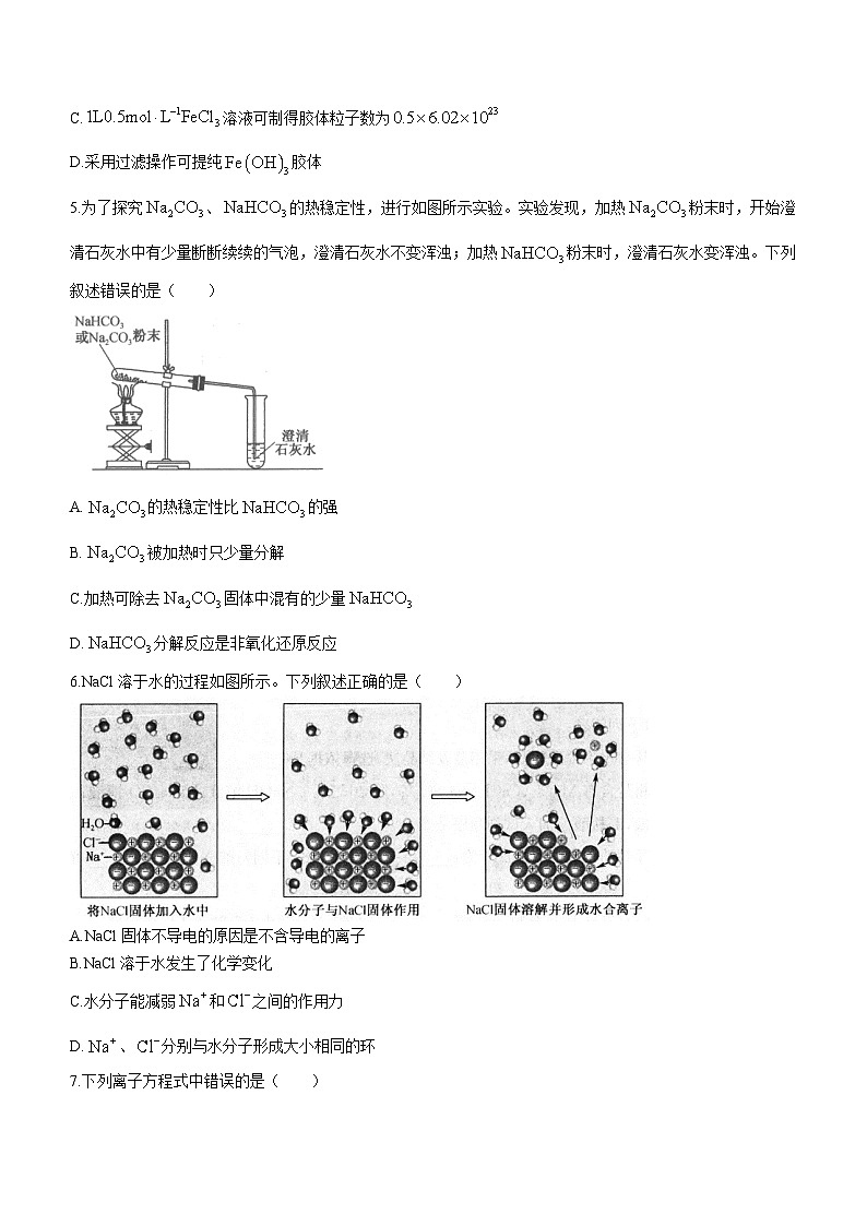 2024河南省TOP二十名校高一上学期12月调研考试化学含答案02