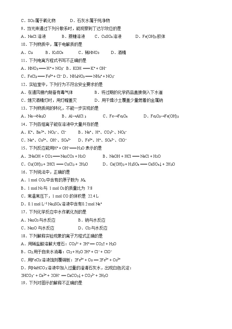 北京师范大学附属实验中学2023-2024学年高一上学期12月月考化学试题02