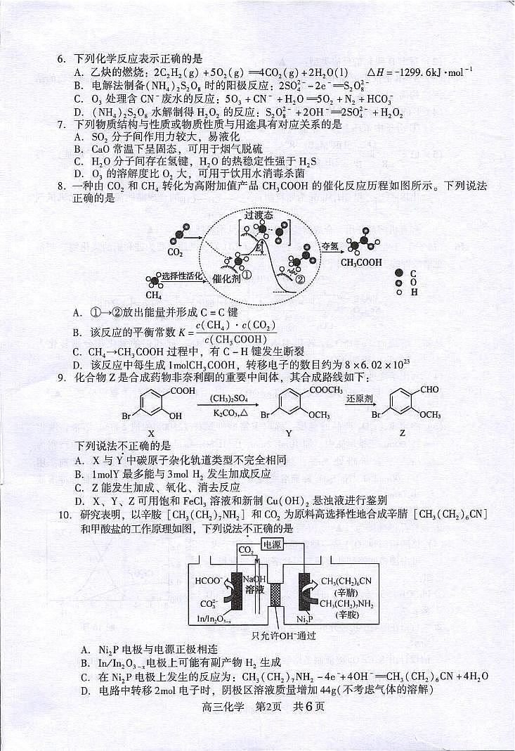 江苏省常熟市2024届高三上学期阶段性抽测二化学第2页