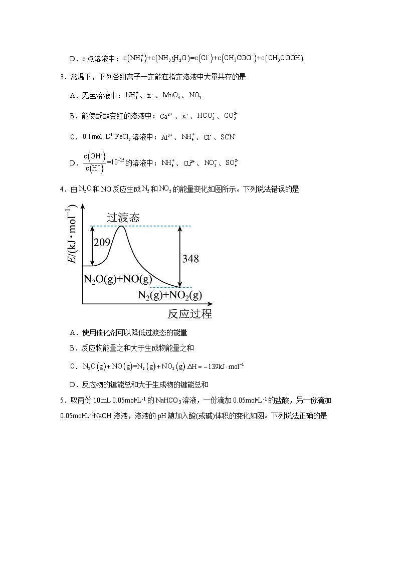 人教版高中化学选择性必修1期末达标练02
