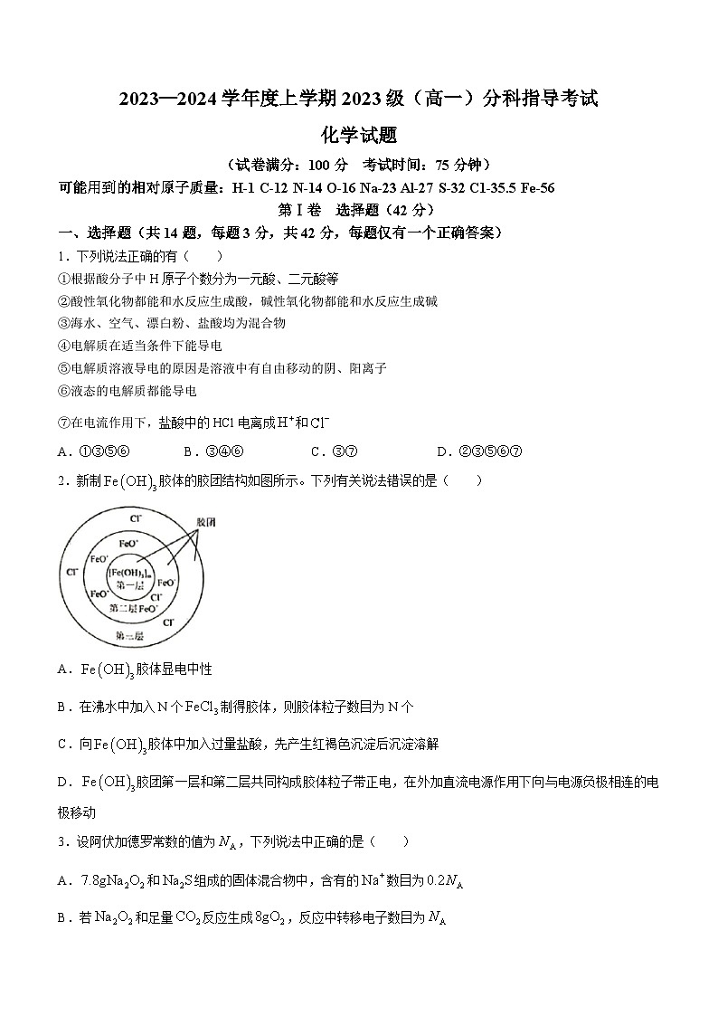2024柳州高级中学高一上学期12月分科指导考试化学含答案第1页